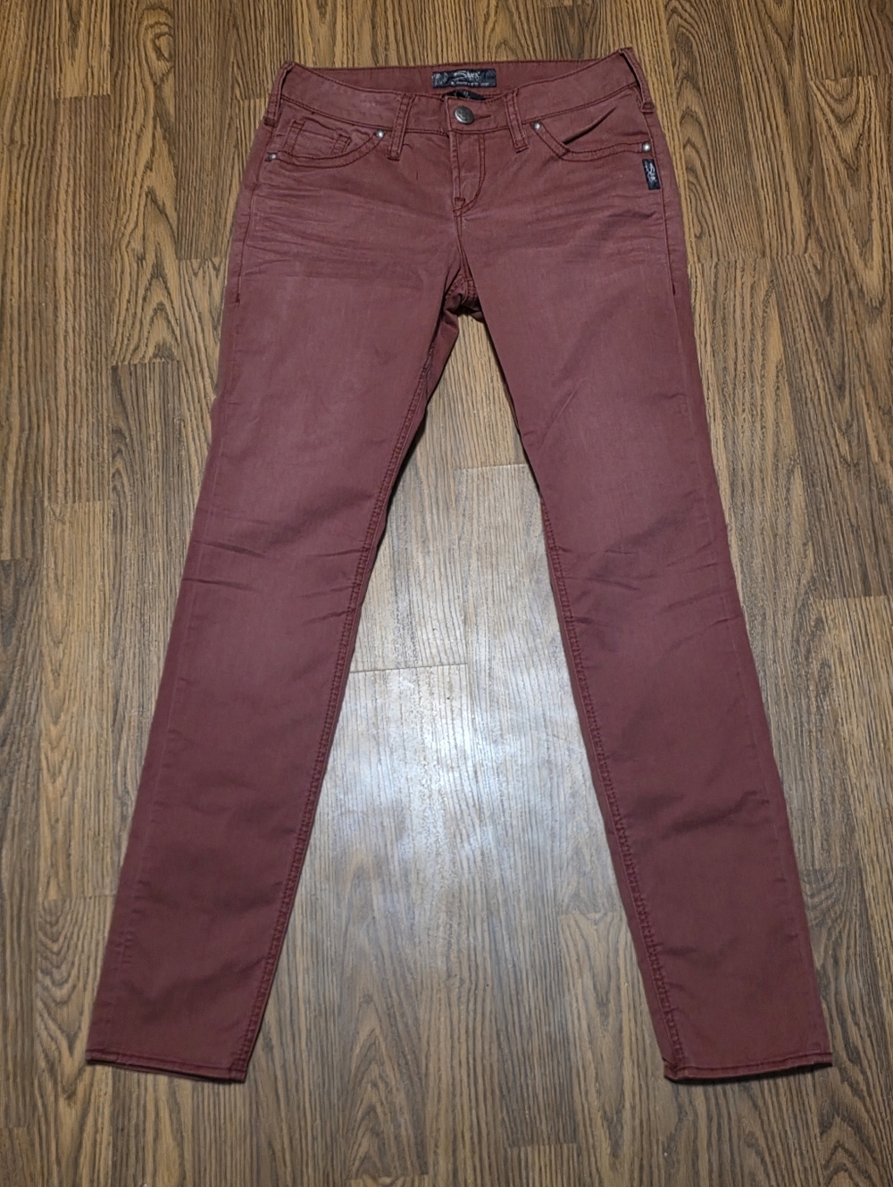 Silver Jeans Aiko Skinny Womens 27x31 Burgundy Mid Rise Stretch Denim Pants F40